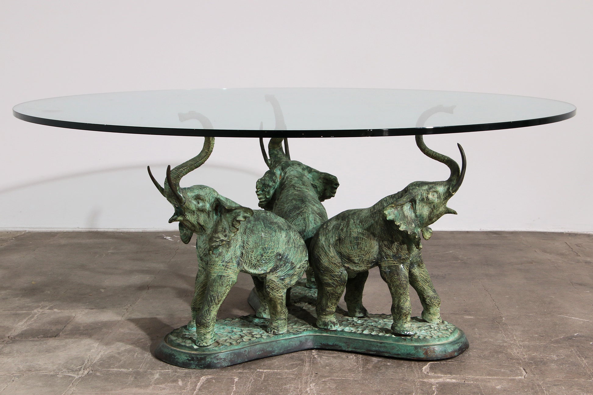 Exquisite 70s Bronze Elephant Table with Glass Top
