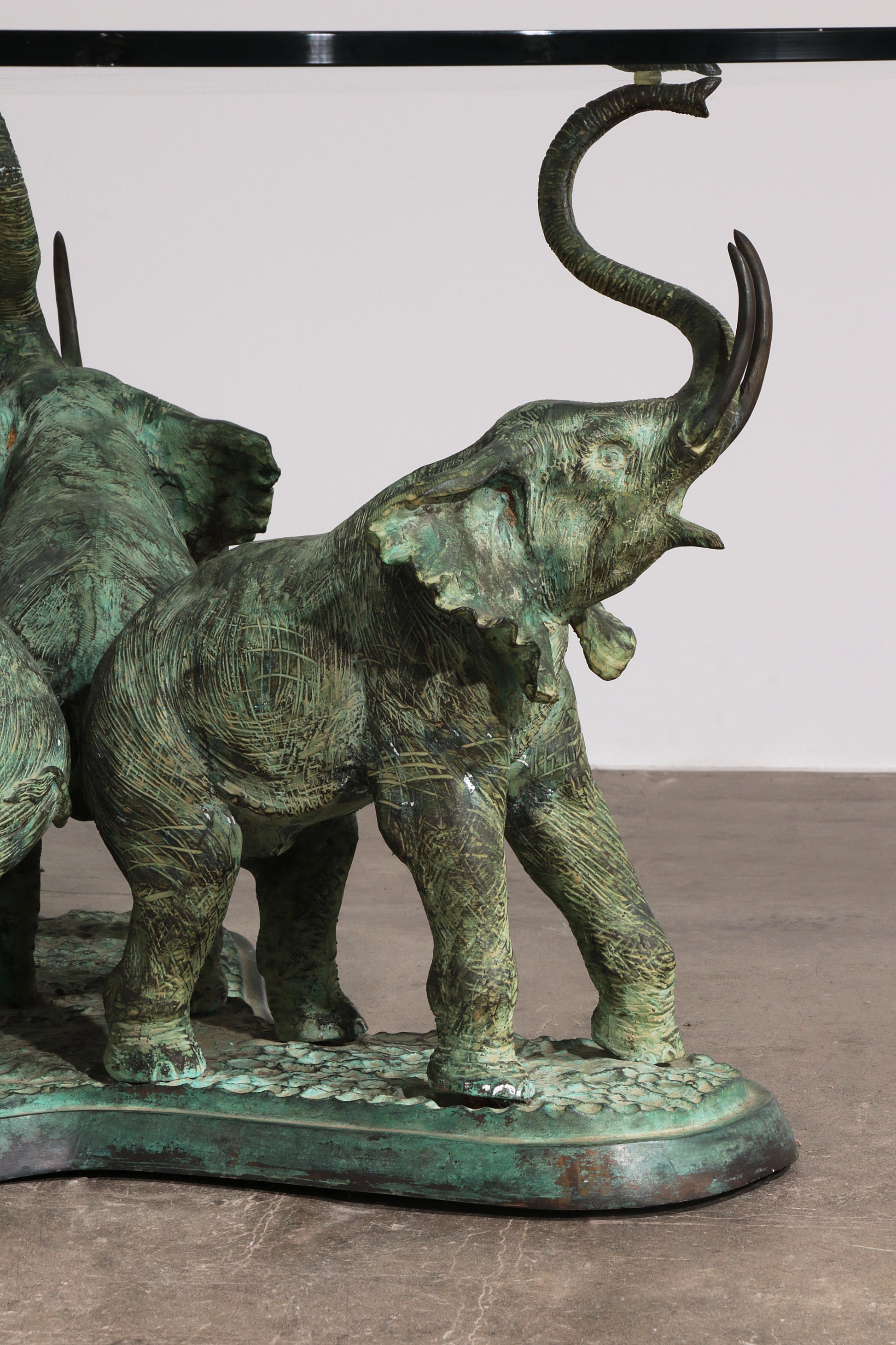 Exquisite 70s Bronze Elephant Table with Glass Top