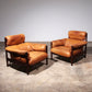 Brutalist Leather Armchairs from Brazil with Wooden Base (1970s)