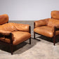 Brutalist Leather Armchairs from Brazil with Wooden Base (1970s)