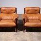 Brutalist Leather Armchairs from Brazil with Wooden Base (1970s)