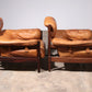 Brutalist Leather Armchairs from Brazil with Wooden Base (1970s)