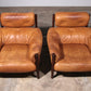 Brutalist Leather Armchairs from Brazil with Wooden Base (1970s)