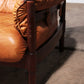 Brutalist Leather Armchairs from Brazil with Wooden Base (1970s)