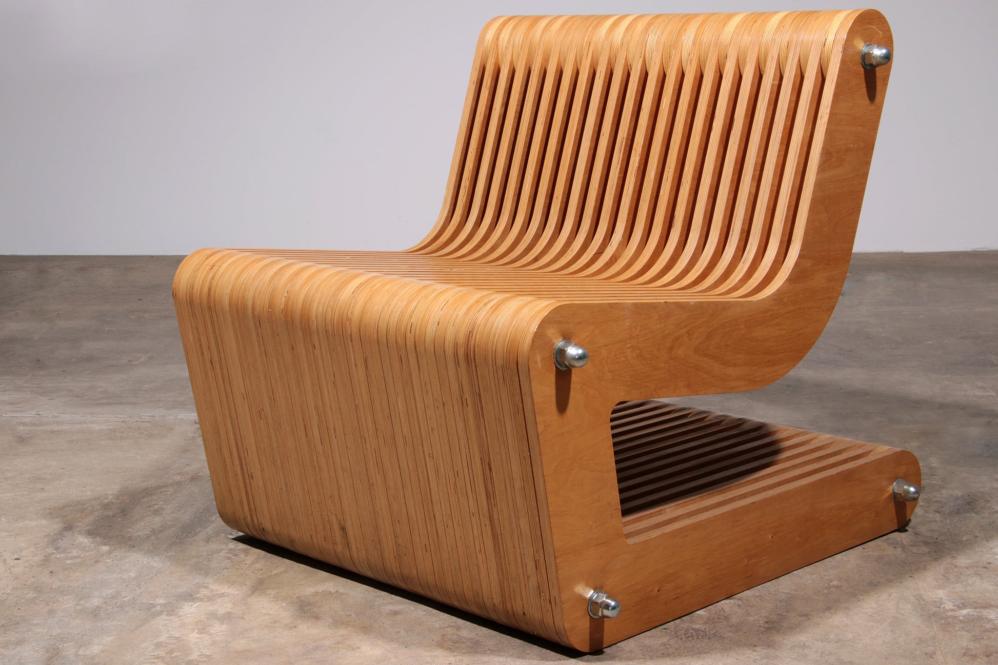 Vintage Beech Plywood Lounge Chair with Bolt Construction
