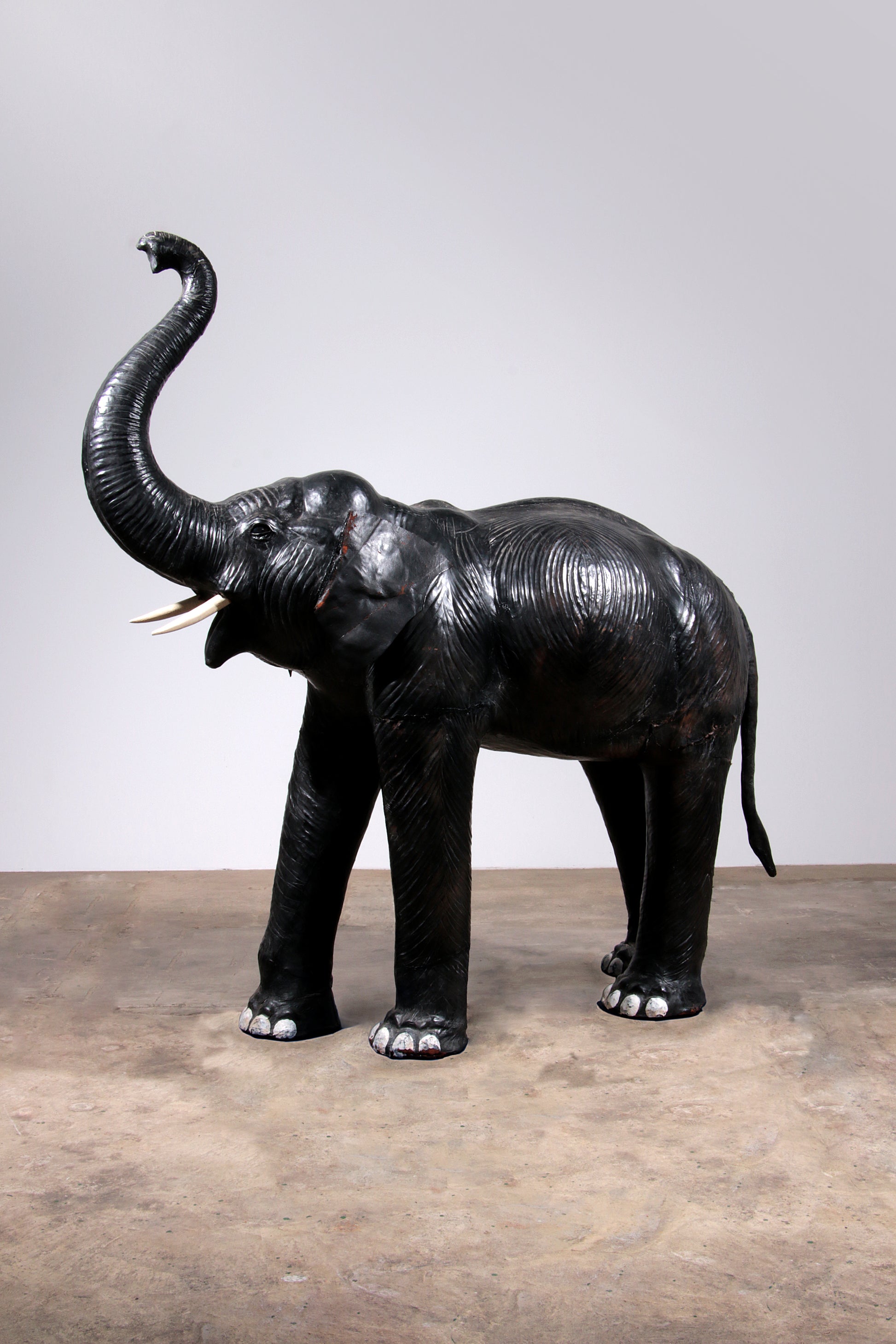 Lifelike leather Elephant rare decor material from France early 60s