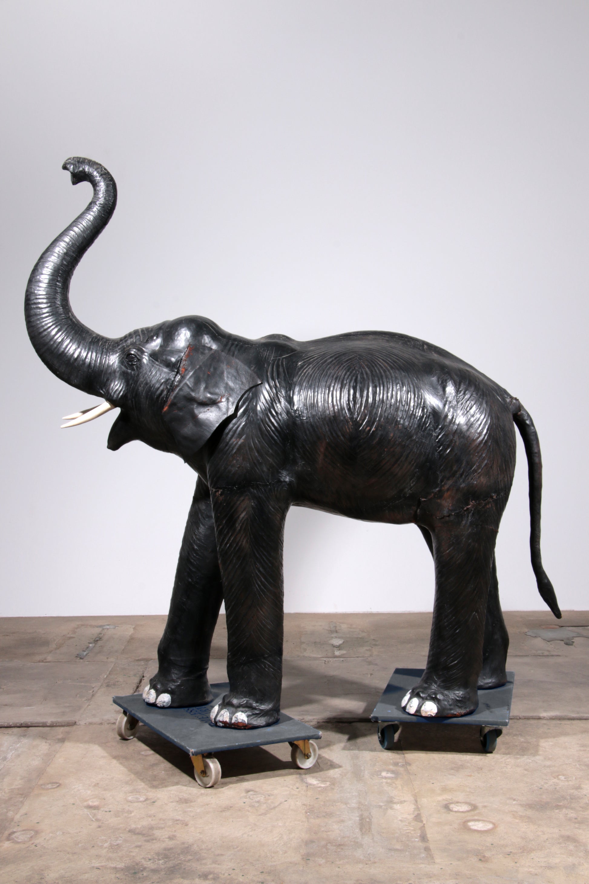 Lifelike leather Elephant rare decor material from France early 60s