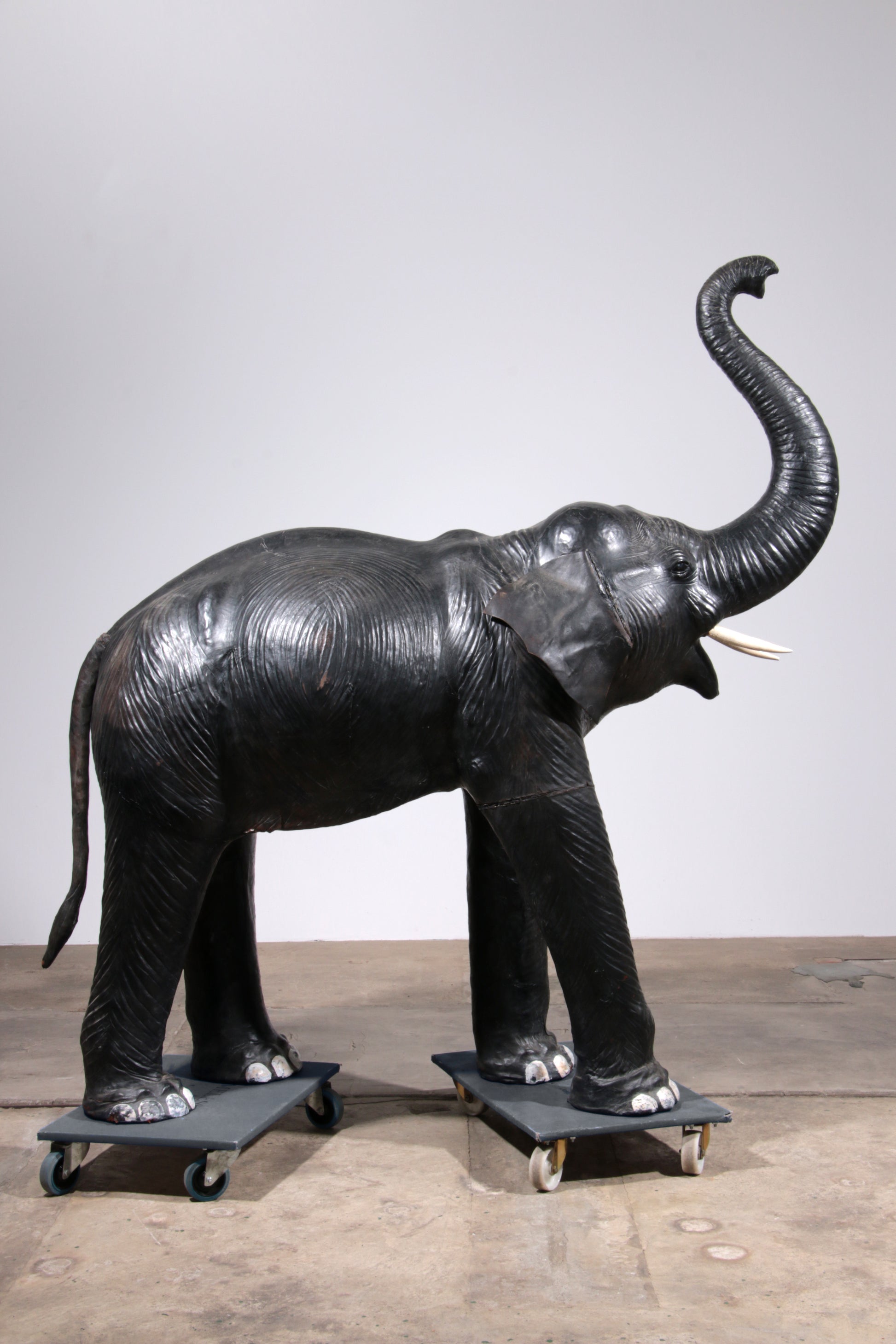 Lifelike leather Elephant rare decor material from France early 60s