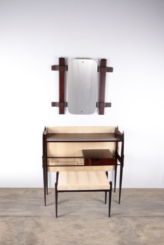 Ico Parisi Wall unit with mirror and stool 1950 Italy