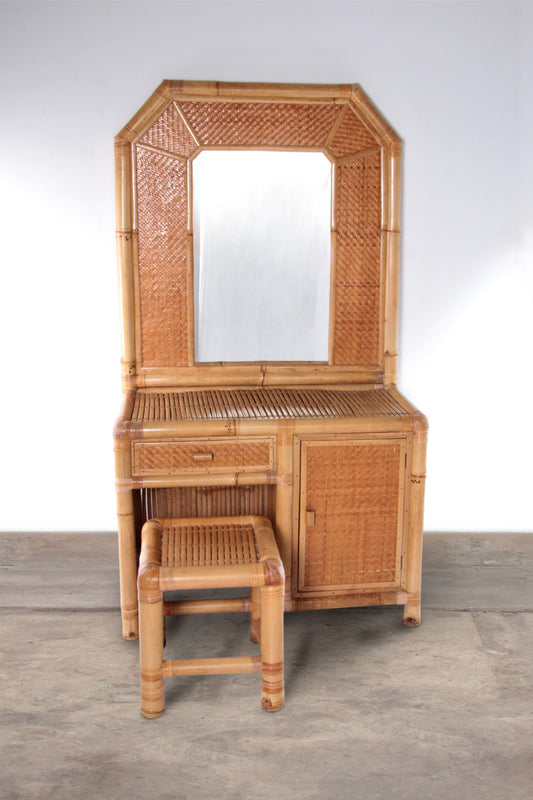 Vintage faux bamboo dressing table 'natural beauty' 1980s France