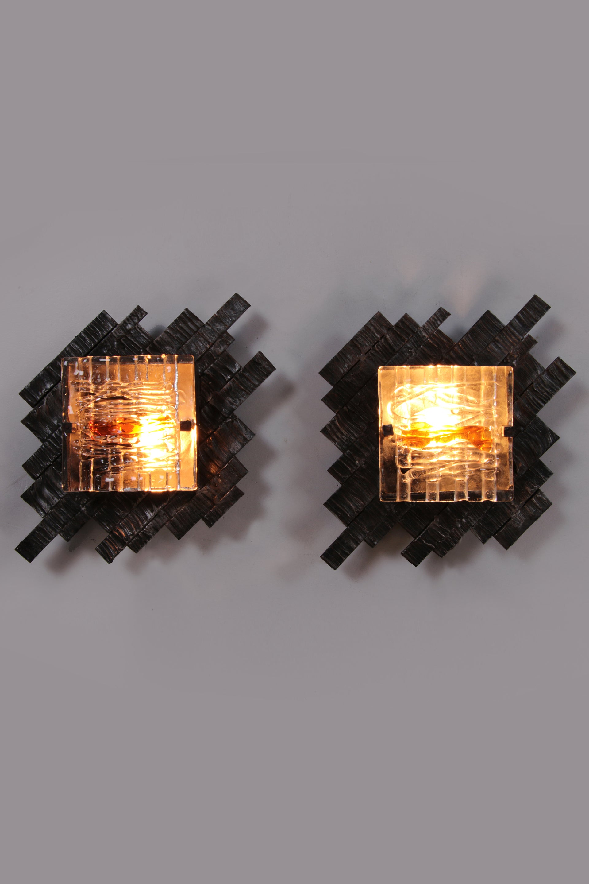 Brutalist Wall Lamps with Murano Glass by Albano Poli for Poliarte (1970s, Set of 2)