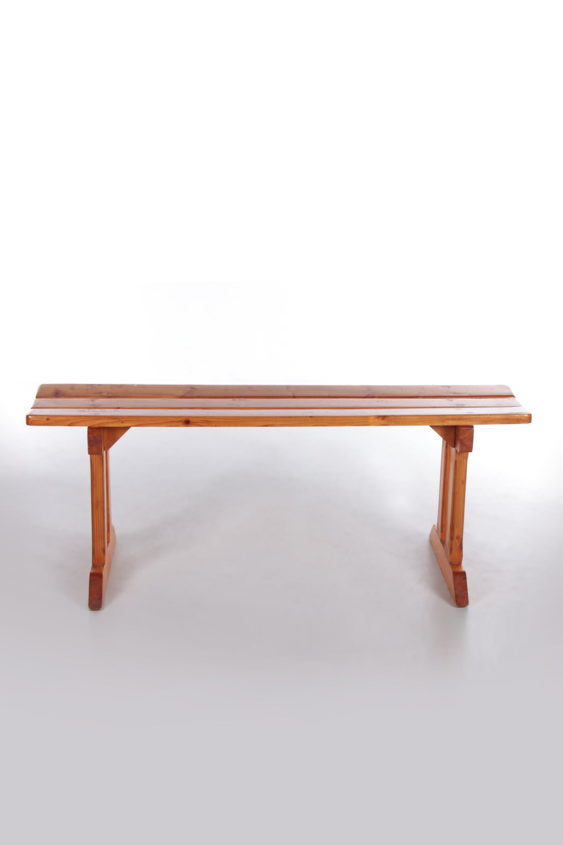 Vintage Pine Wooden Bench with Rustic Charm, France 1970