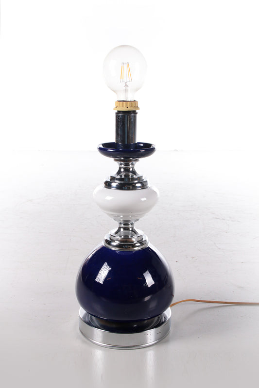 Vintage Lampenvoet van blauw en wit gekleurd glas hoofdfoto