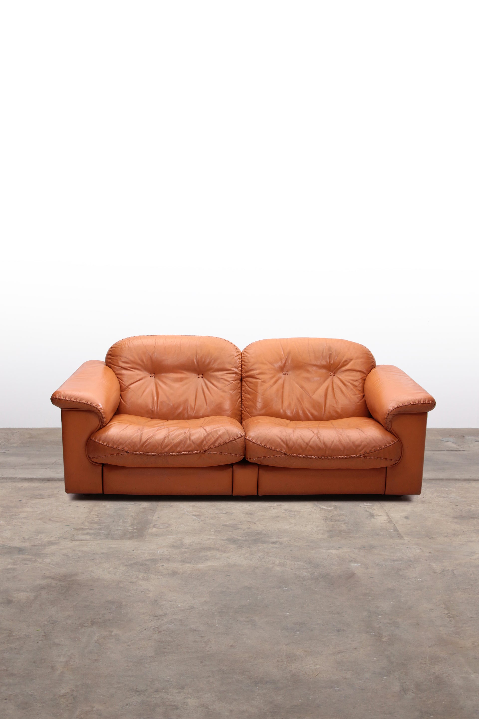 De Sede DS101 Two-Seater Leather Sofa in Cognac Color