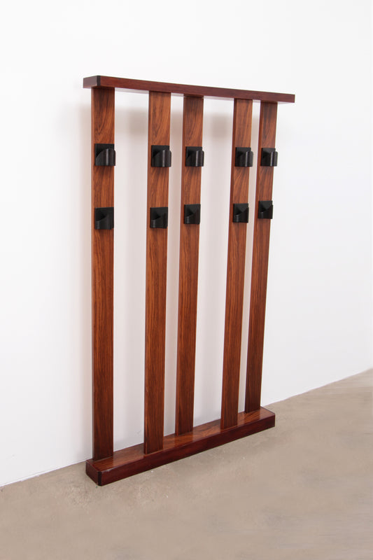 Large heavy wooden Italian wall coat rack from the 1960s