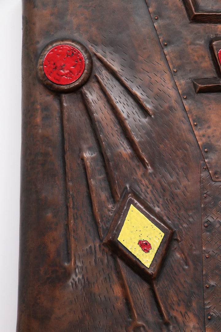 XXL Koperen Wanddecoratie met emaille details,1960 Duitsland