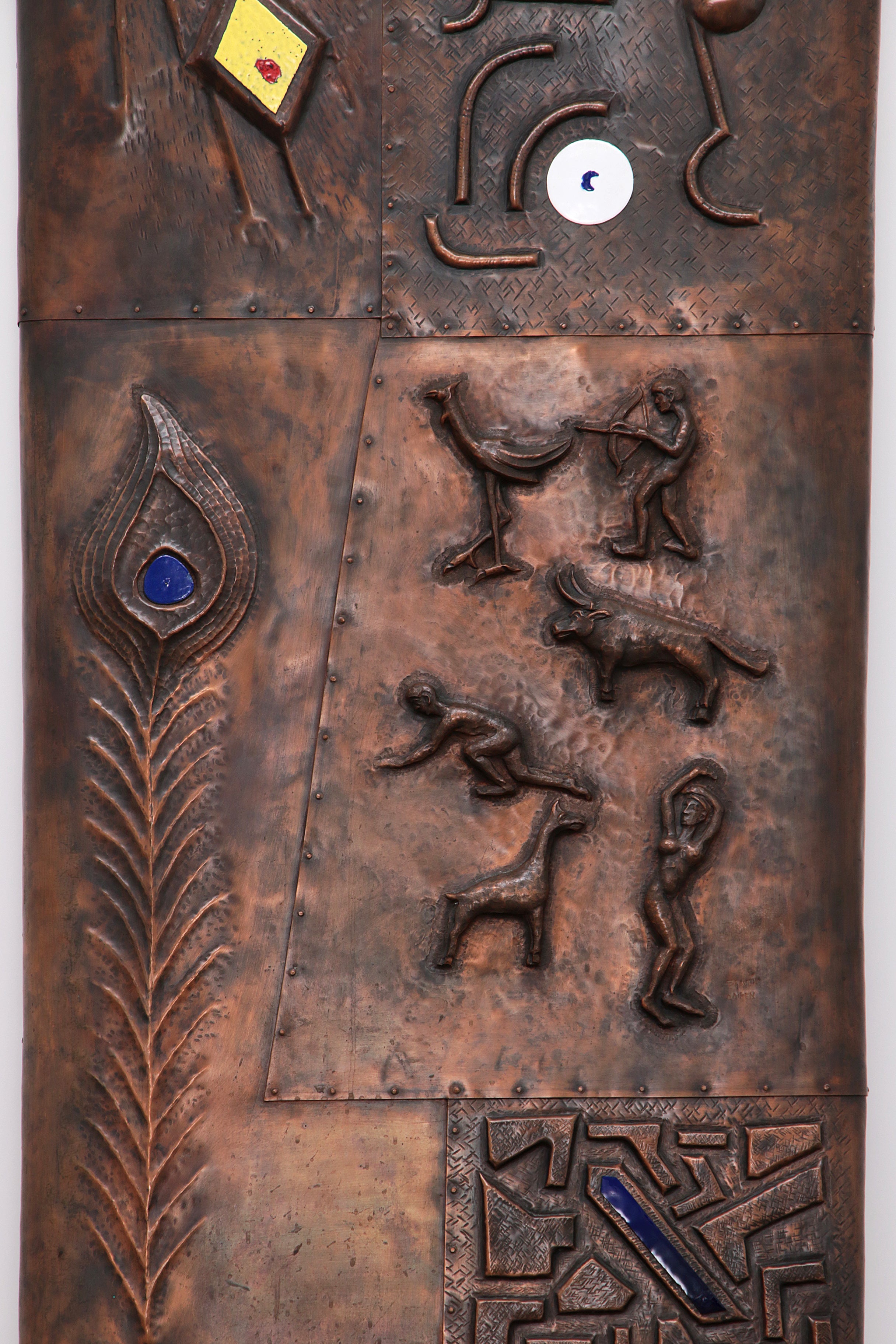 XXL Koperen Wanddecoratie met emaille details,1960 Duitsland