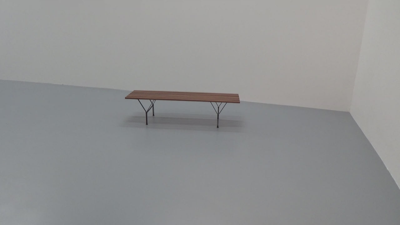 Elegant Italian Mid-Century Bench in Wood and Black Metal, 1960s, Ico Parisi Style