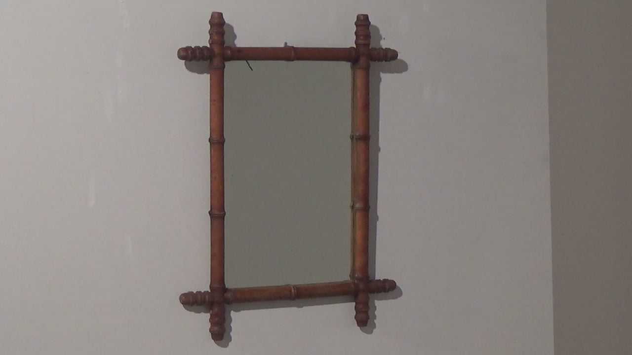 Large Vintage French Bamboo Mirror (c. 1920