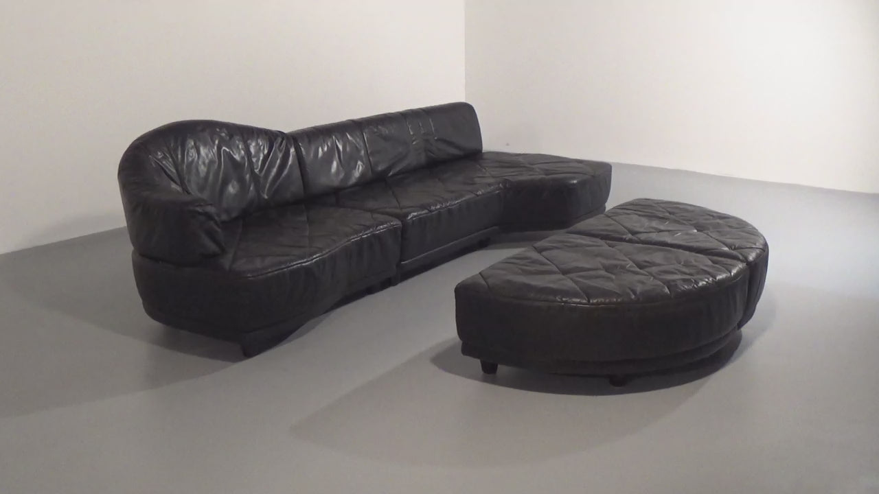 Luxury Black Leather Modular Sofa – 4 Separate Elements.
