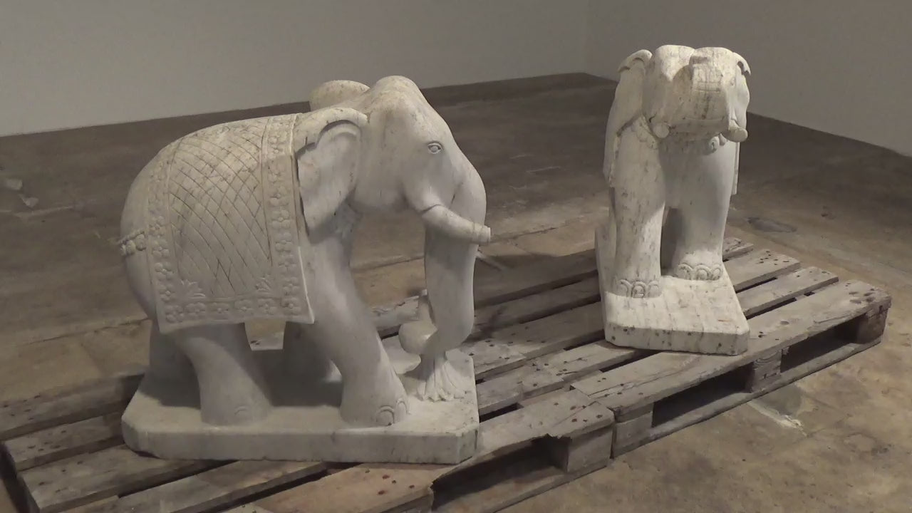 Handcrafted 2 Large Marble Elephant Statues