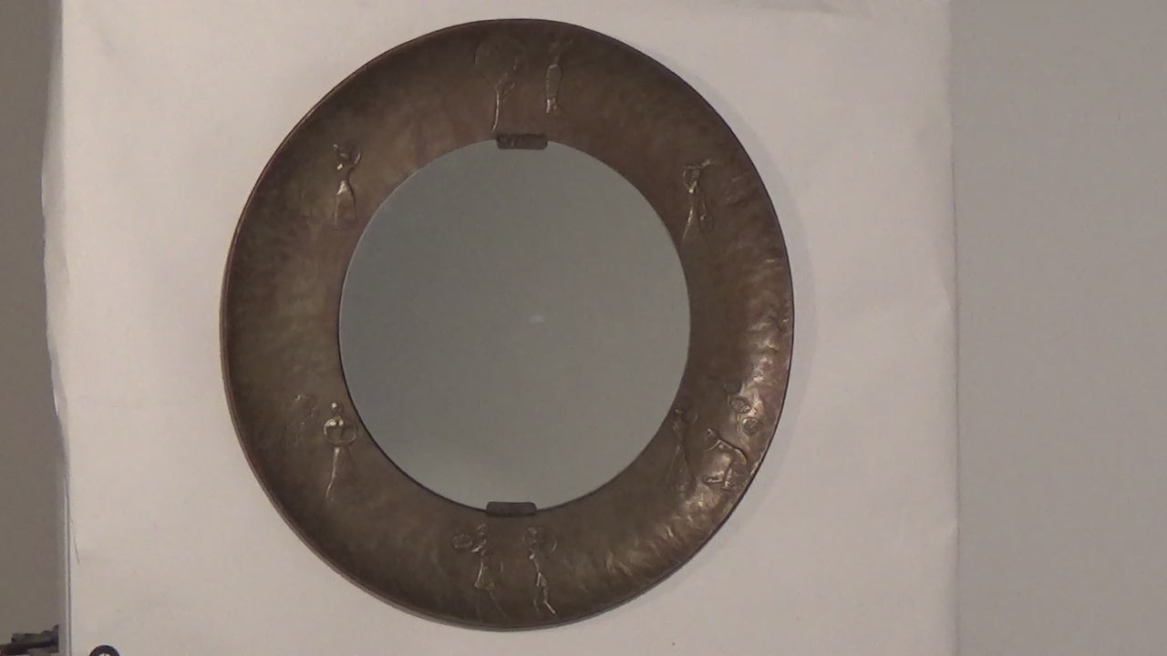 Sculptural Hammered Copper Mirror Attributed to Angelo Bragalini"