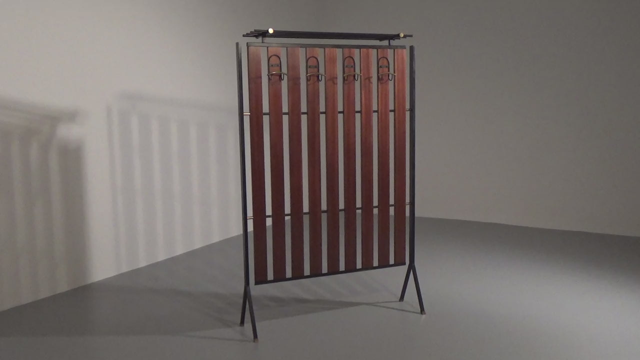 Italian Vintage Elegance – Brass and Teak Wall Clothes Hanger from the 1950s-1960s
