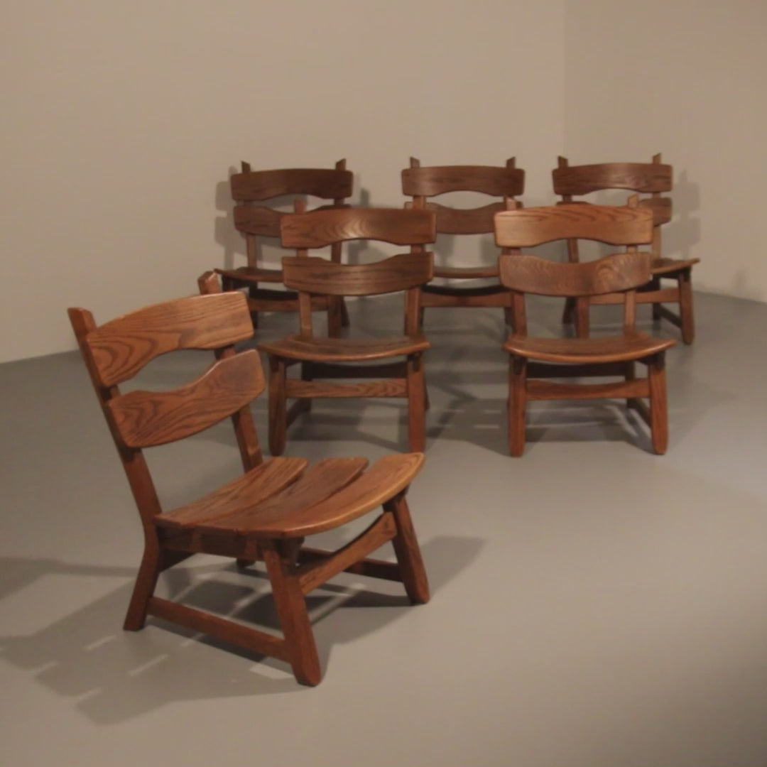 Dutch design stained solid oak chairs by Dittmann & Co for AWA 1960s