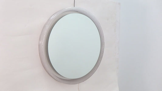 Vintage Round Plexiglass Bathroom Mirror with Interior Lighting.
