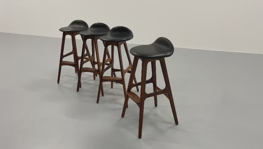 Design Bar Stool in wood and Black Leather by Erik Buch Model OD-61 for O.d mobler, 1960s