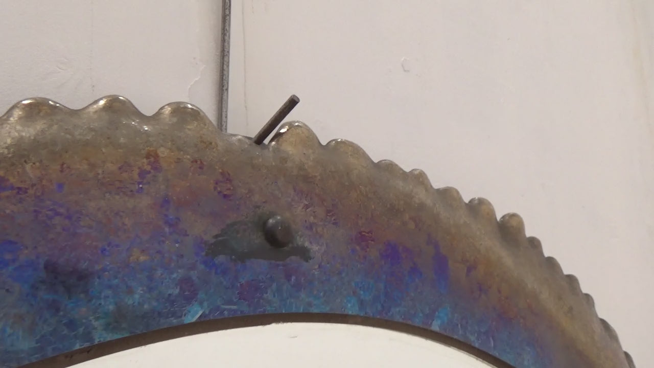 Brutalistische stoere Wandspiegel met emaille op metaal jaren70.