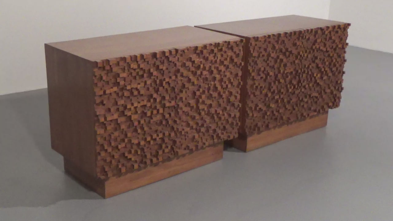 Contemporary Pair of Brutalist Sideboards Made of Solid Wood