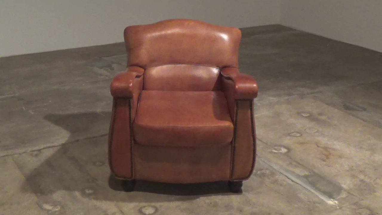 Schaap leren fauteuil Nederlands design handgemaakt 1970 -Merknaam Joris