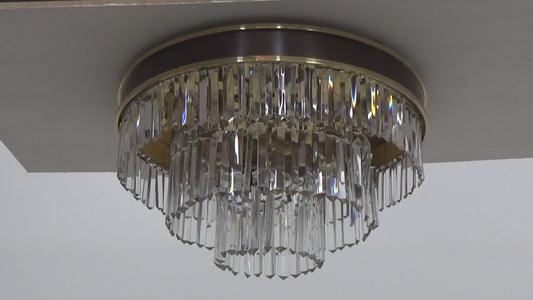 Set of Two Vintage Brass Crystal Ceiling Lamp L.A. Riedinger, 1960s