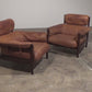 Brutalist Leather Armchairs from Brazil with Wooden Base (1970s)