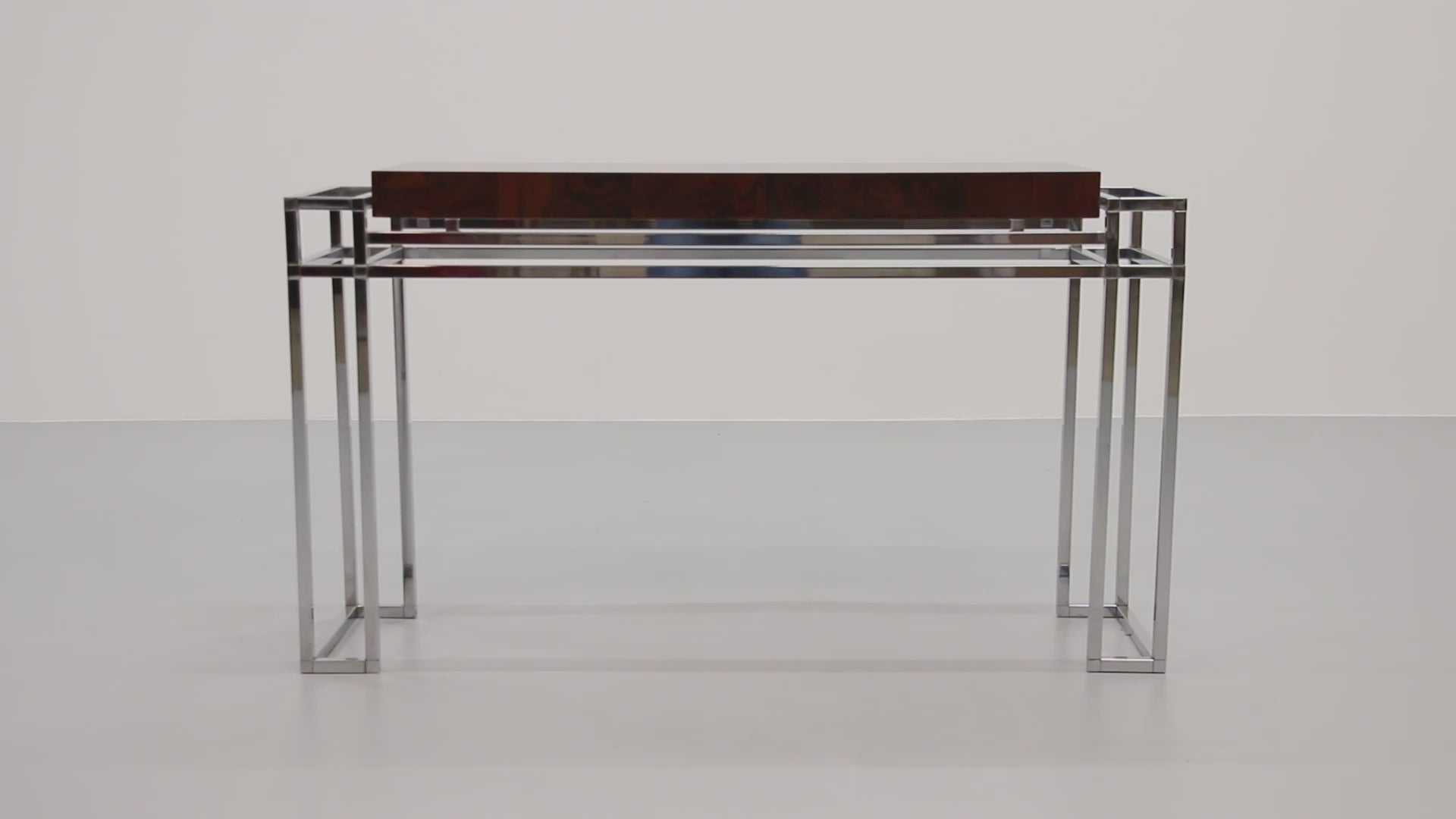 Chrome and Wood Console Table from Aldo Tura, 1970s