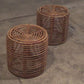 Midcentury Rattan and Wicker Round Pouf Stool, Tito Agnoli, Italy, 1970s