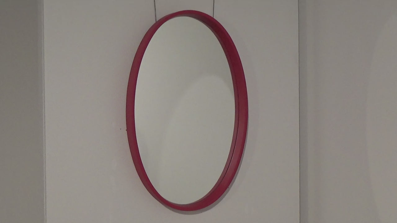 Large Vintage Mirror with Red Leatherette Frame
