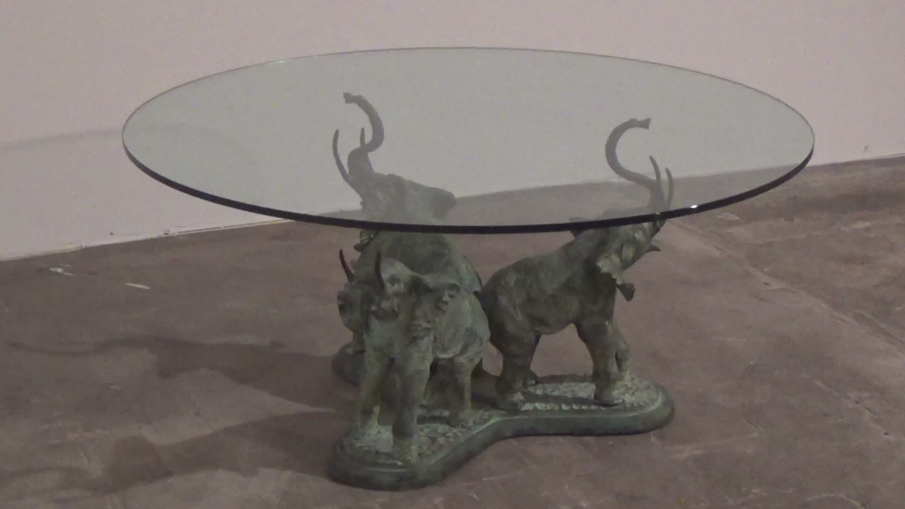 Exquisite 70s Bronze Elephant Table with Glass Top