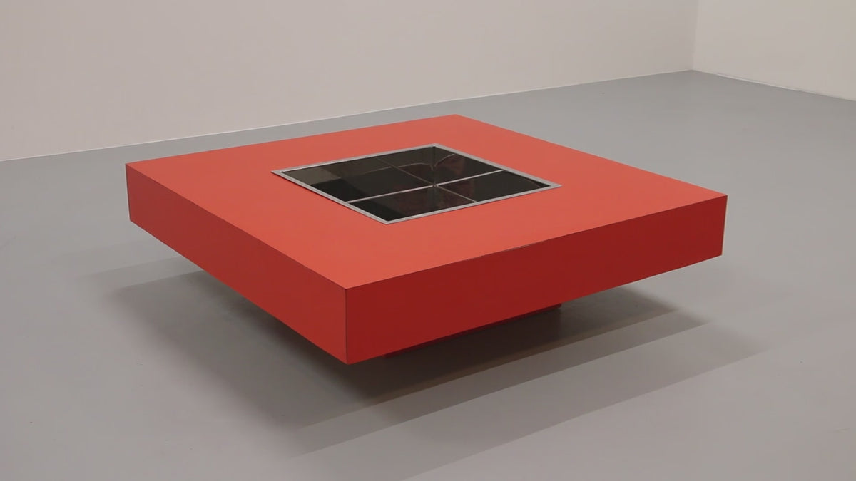 Large Square Coffee Table with Bar by Willy Rizzo Italy, 1970s