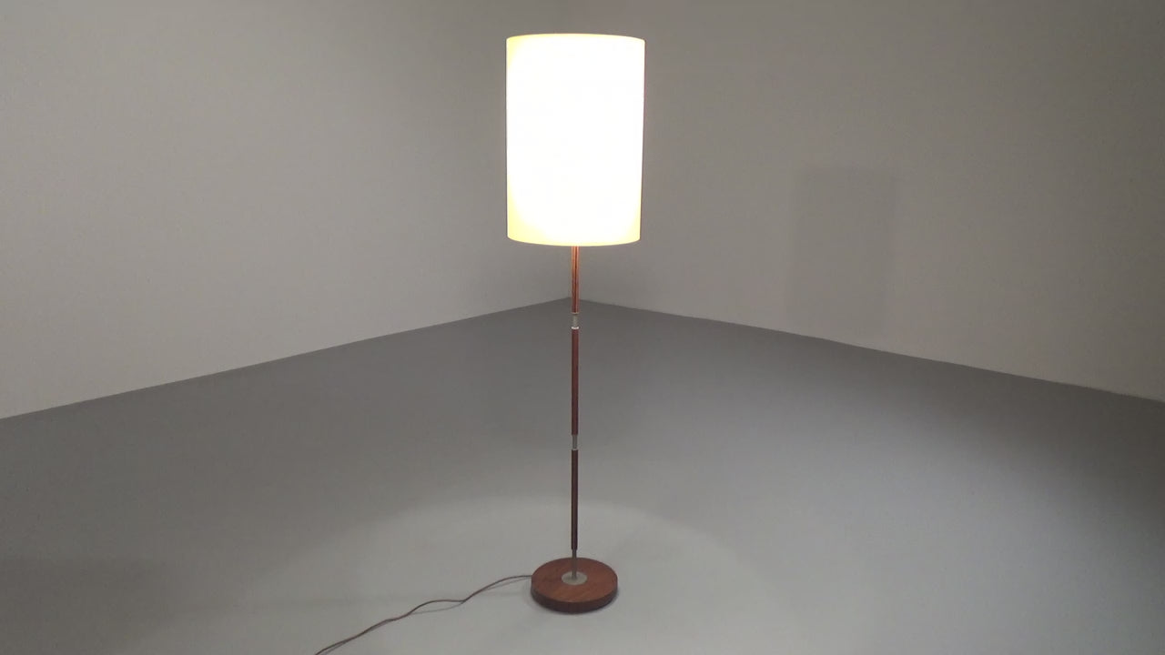 Temde Teak & Metal Floor Lamp with New Custom Shade – 1960s Elegance