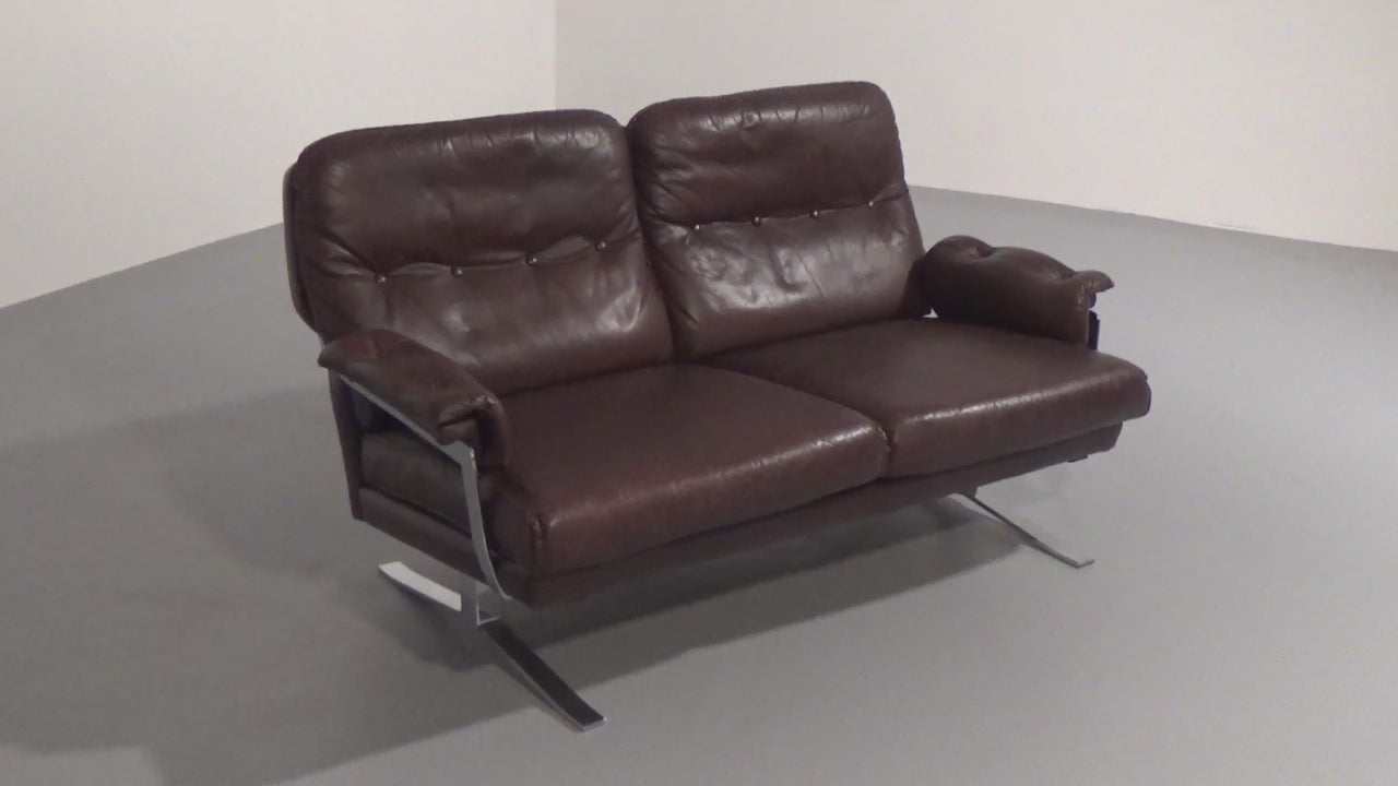 Leather & Chrome Sofa by Arne Norell Vintage 1960’s