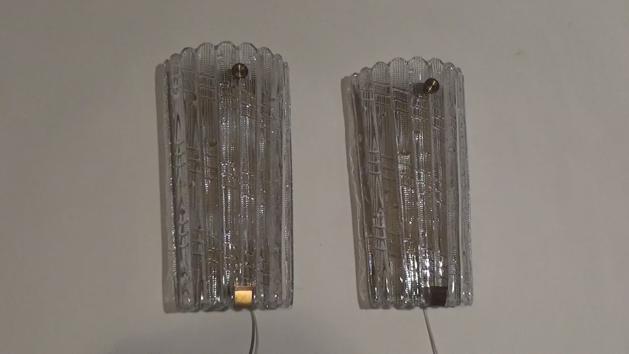 Orrefors Design XXL Wandlampen van Carl Fagerlund glas en messing, 1960s