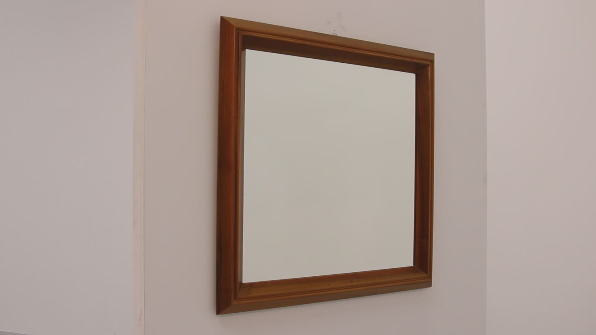 Italian Walnut Wood Square Mirror – Elegant 1970s Design