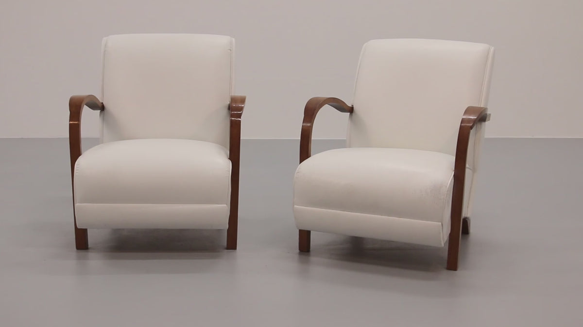950s Art Deco Armchairs – Timeless White Leather Elegance