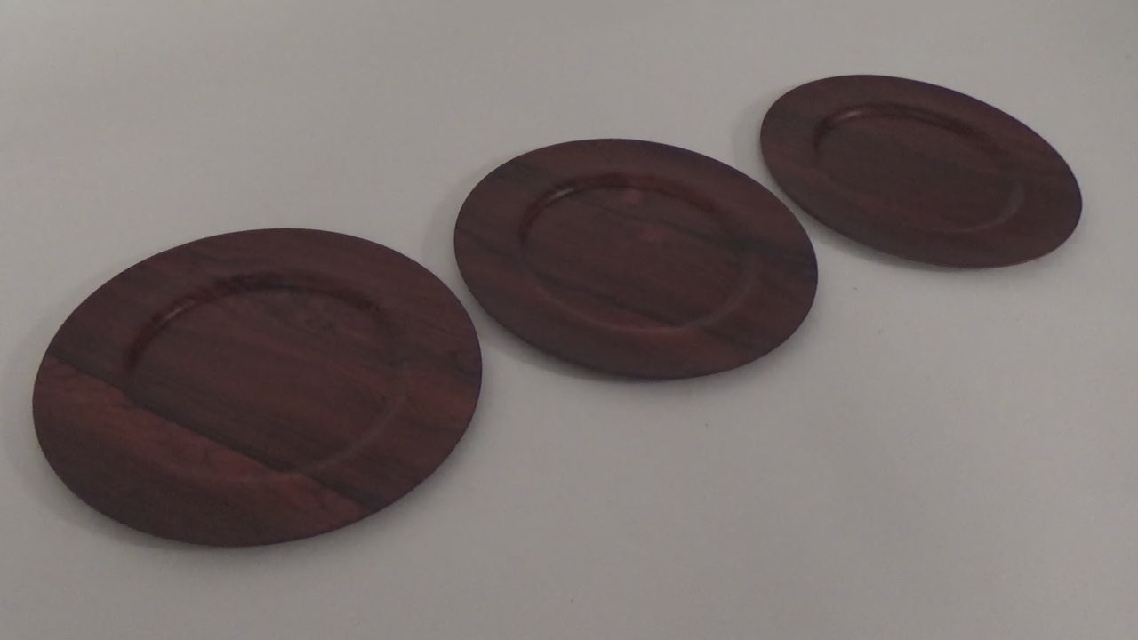 Vintage Danish Plywood Rosewood and Teak Plates from Morsbak, 1960s, Set of 14
