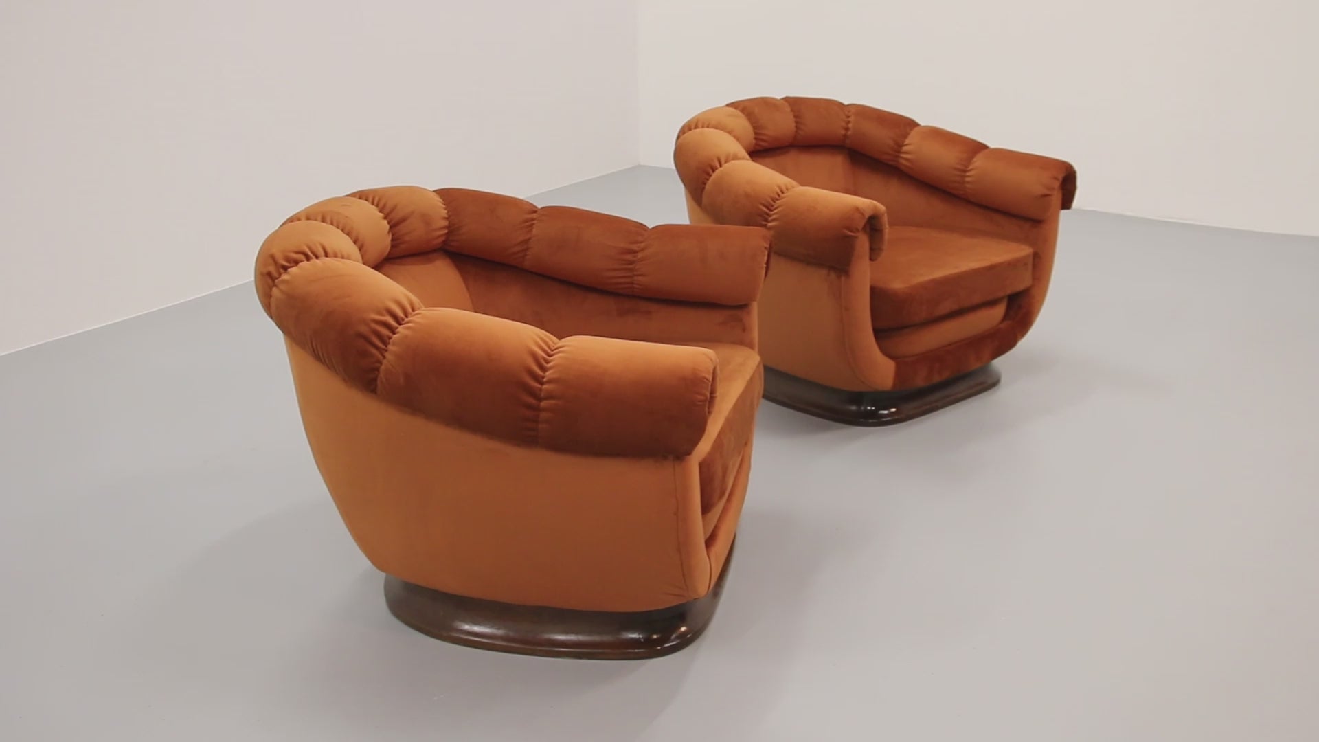 Italian Lounge Chairs from the 1950s in Orange Copper Velvet