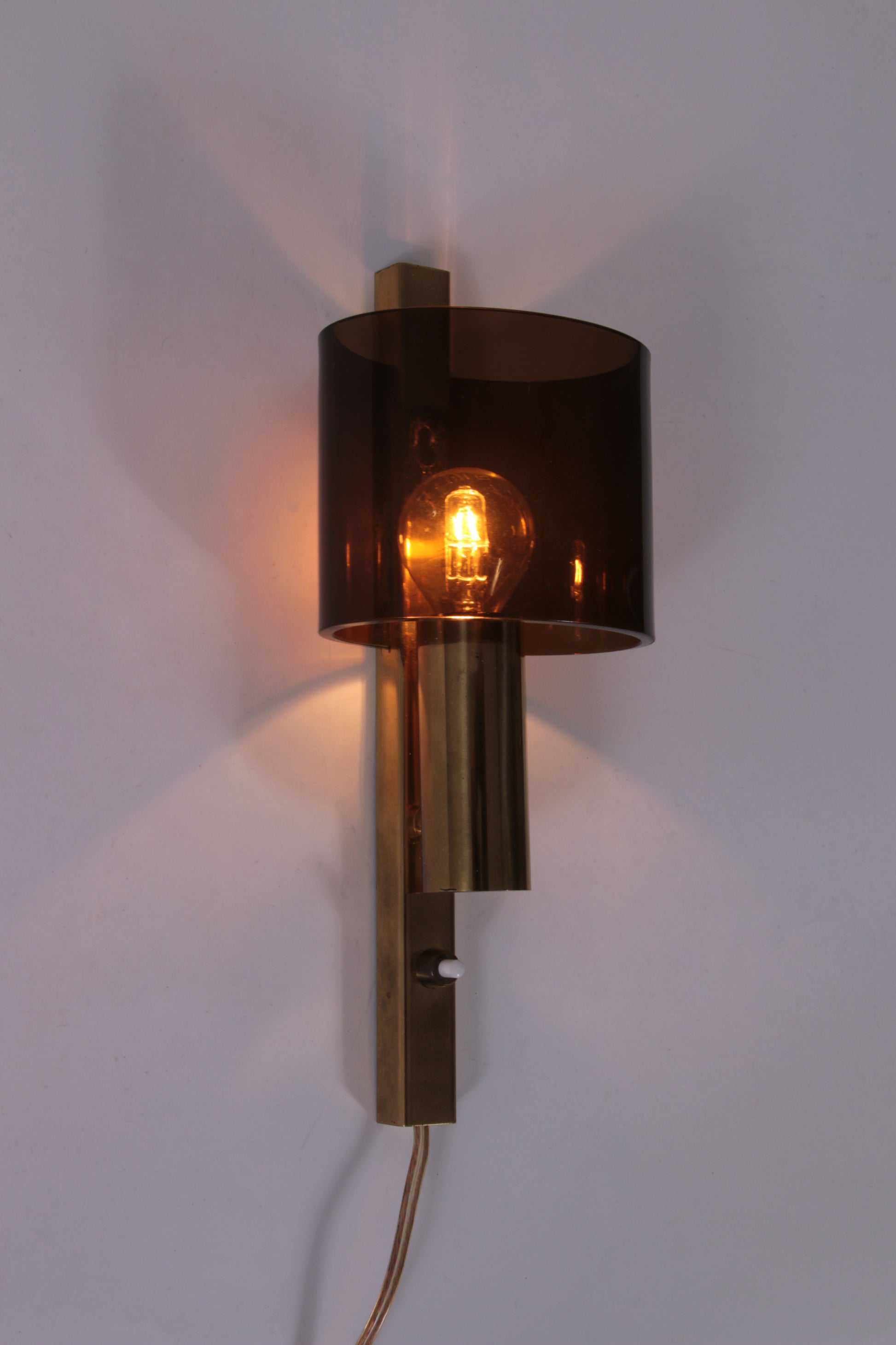 Danish Gilt Brass & Smoked Acrylic Glass Sconce from Hassel & Teudt, 1960s