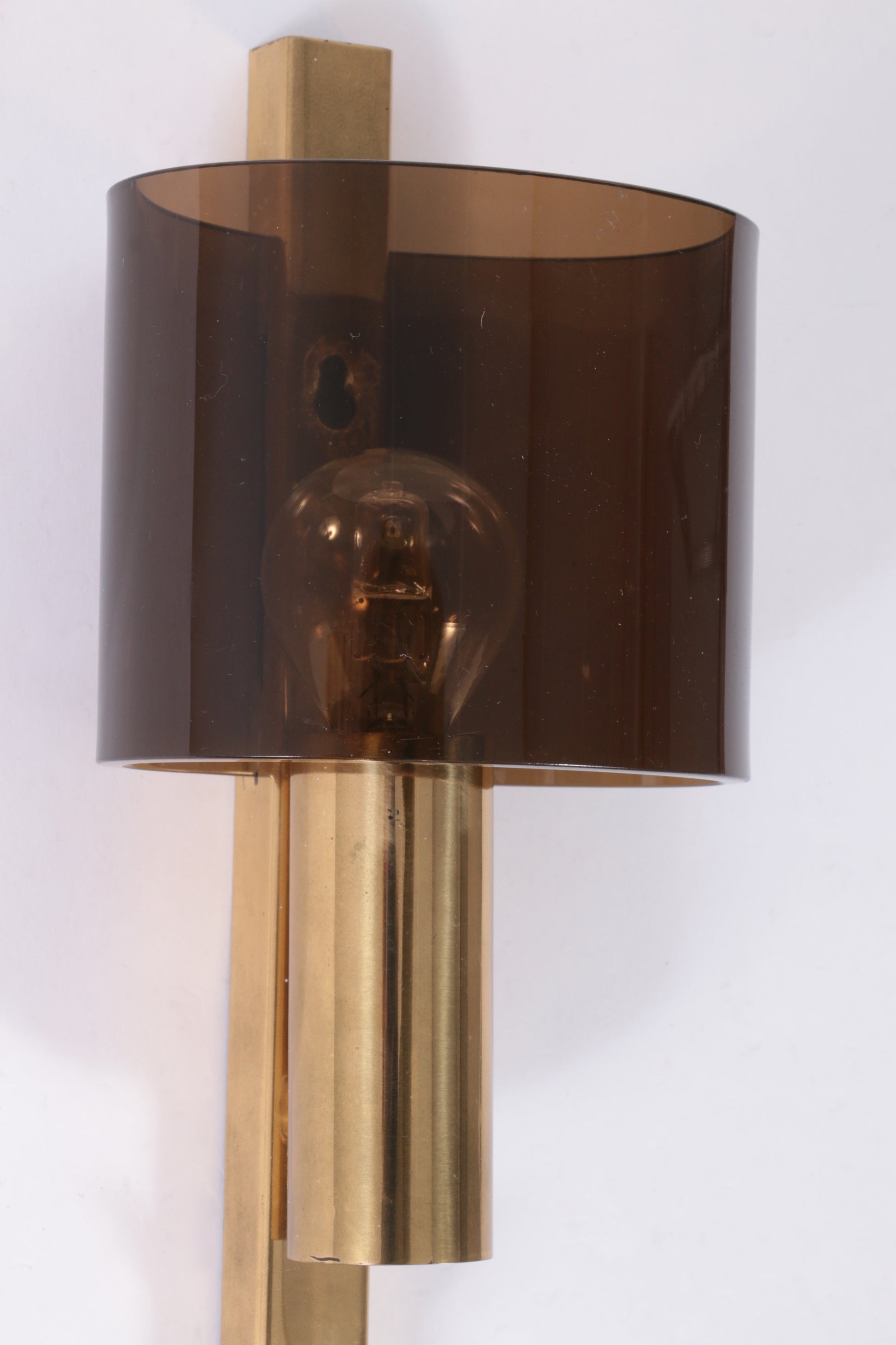 Danish Gilt Brass & Smoked Acrylic Glass Sconce from Hassel & Teudt, 1960s