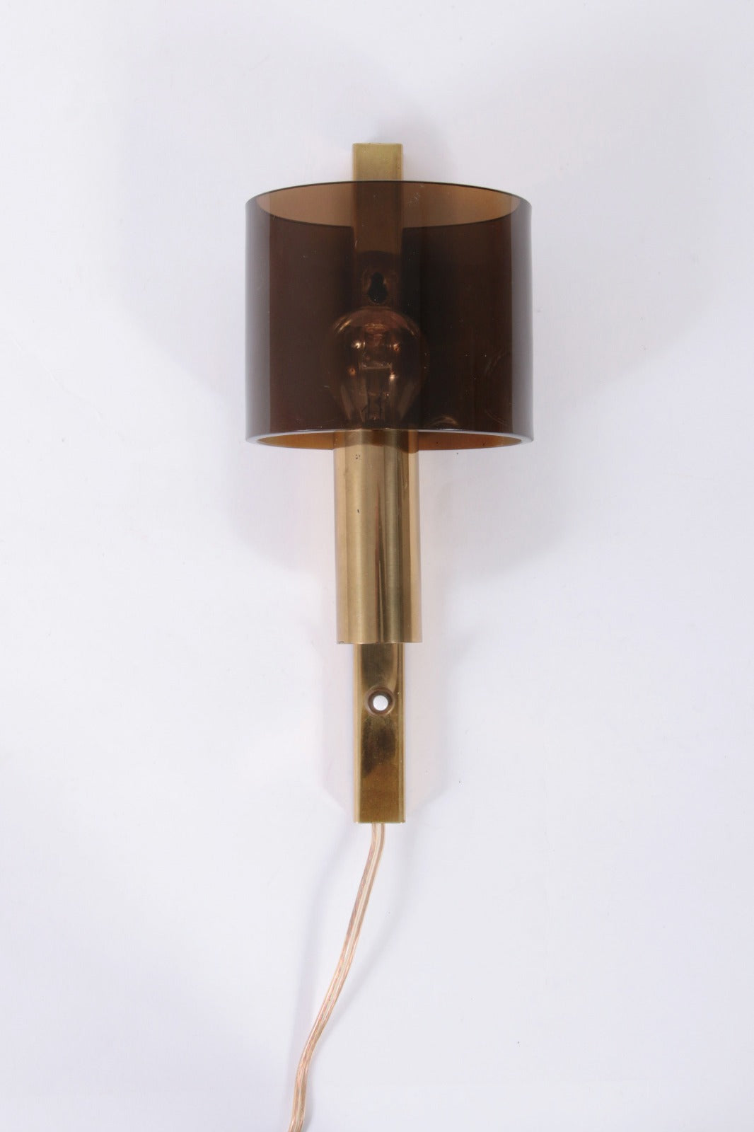 Danish Gilt Brass & Smoked Acrylic Glass Sconce from Hassel & Teudt, 1960s
